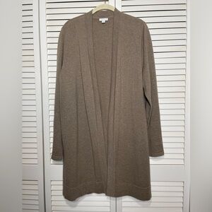 J. Jill Women's 100% Cashmere Open Front Cardigan Sweater Taupe Beige Size L